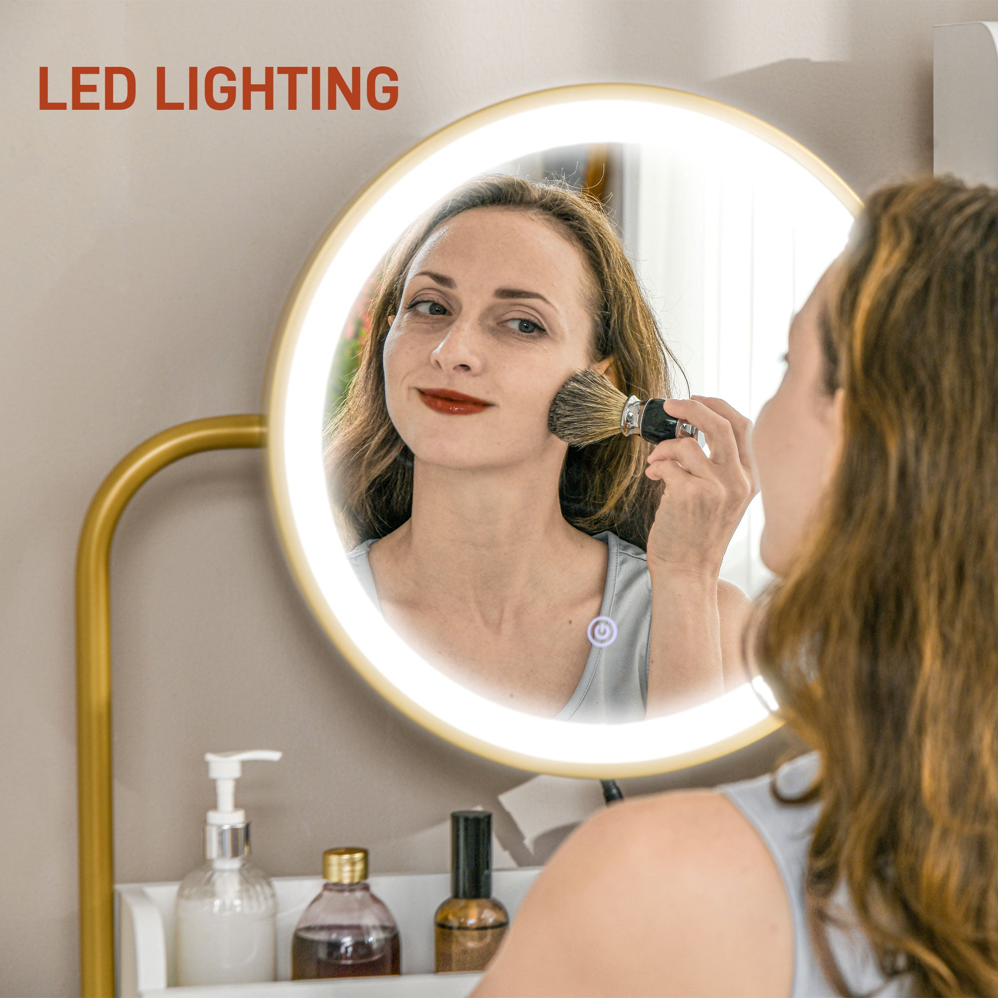 HOMCOM Makeup Vanity Desk Set with Mirror, Stool, LED Lights, Drawers, Shelves, Dressing Table for Bedroom, White 