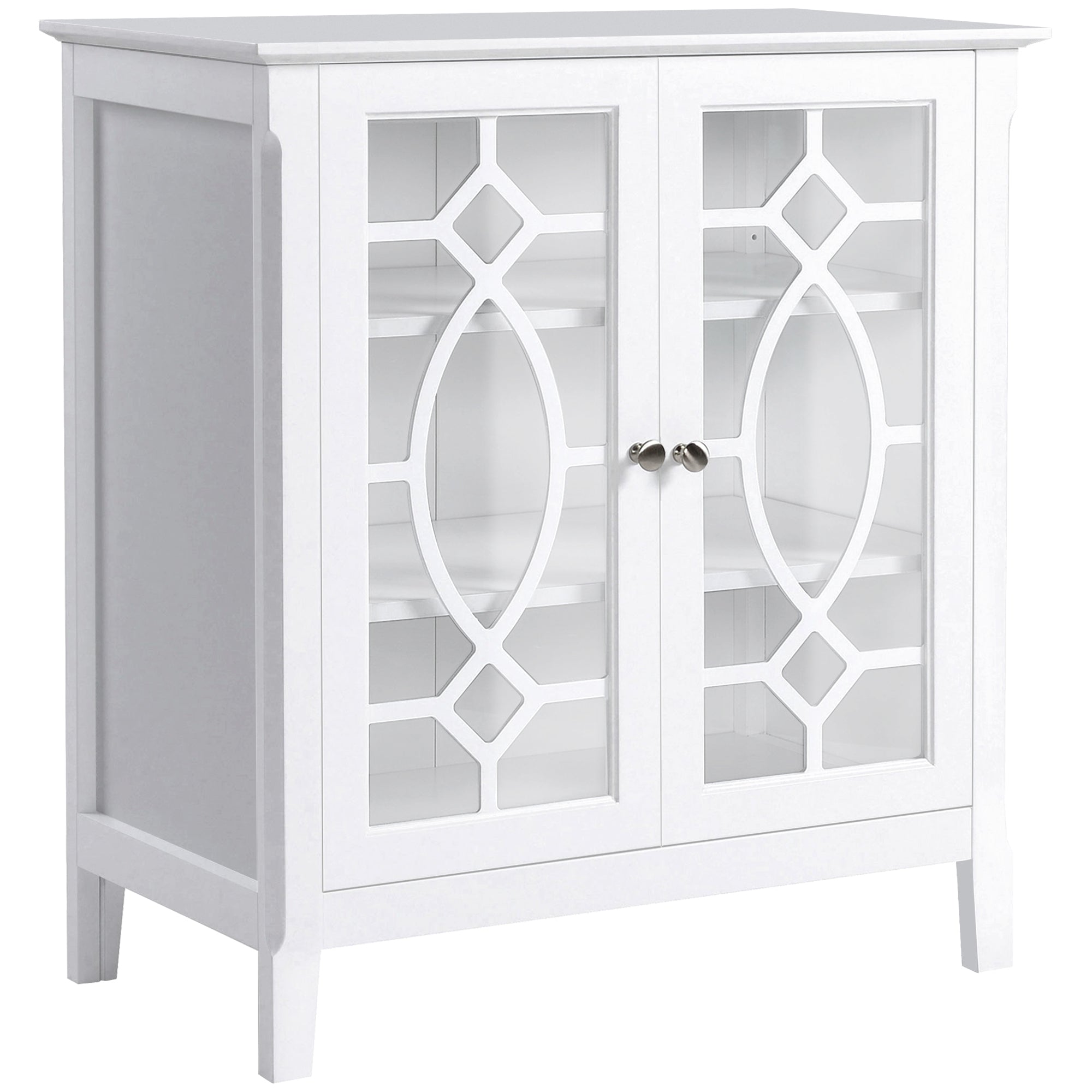 HOMCOM Display Cabinet Sideboard with Glass Doors Adjustable Shelves Elevated Base for Dining Room Living Room White 