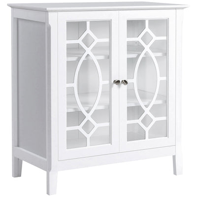 HOMCOM Display Cabinet Sideboard with Glass Doors Adjustable Shelves Elevated Base for Dining Room Living Room White 