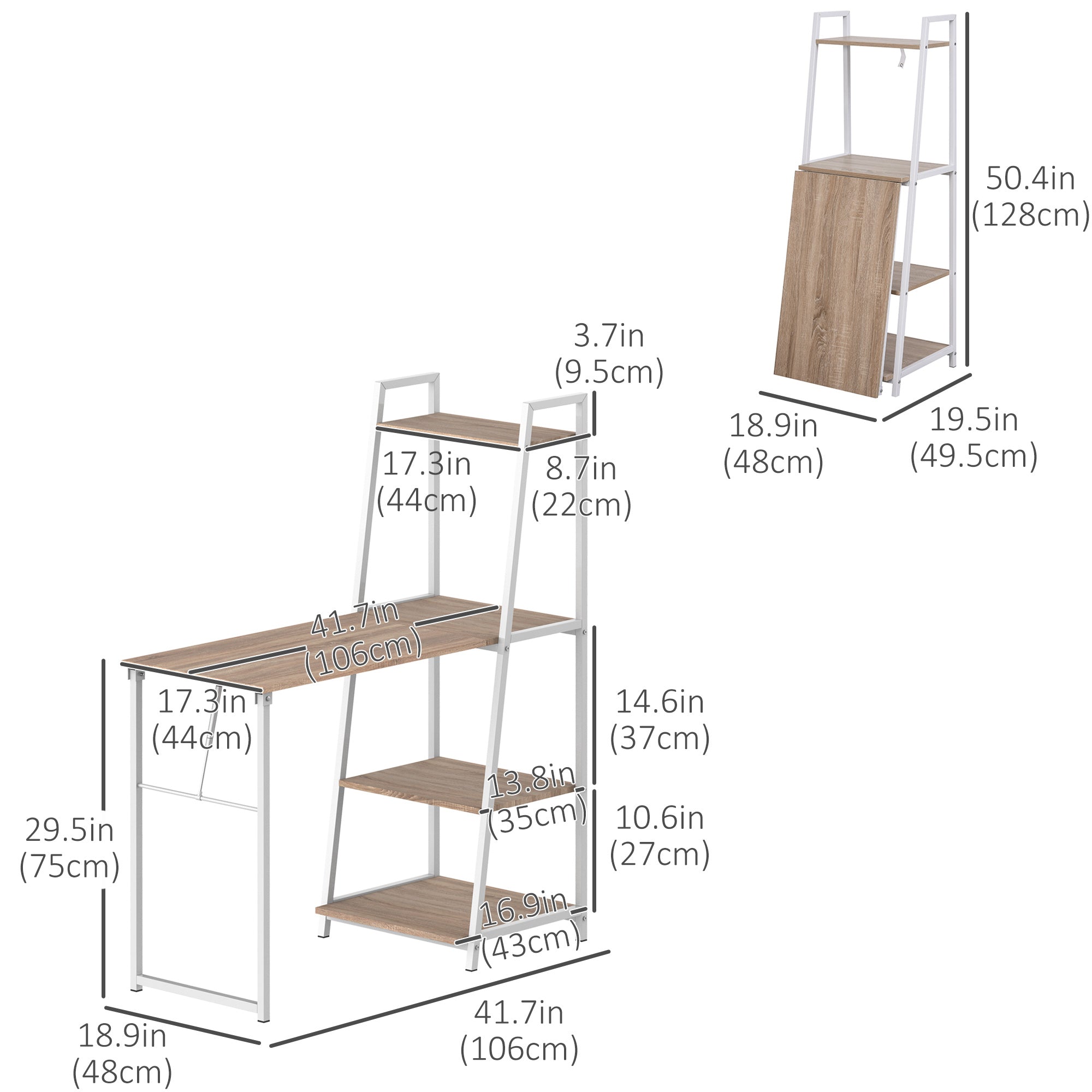 HOMCOM Foldable Computer Desk: Storage Shelves, Home Office Workstation for PC Laptop Gaming, White Natural 