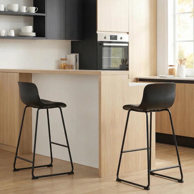 Modern Bar Stools Set of 2, PU Leather Barstools, Counter Height Kitchen Chairs for Breakfast Bars, Dining Room, Black