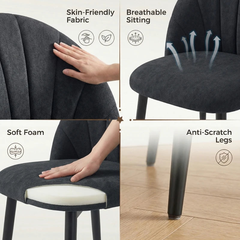 Modern Dining Chairs Set of 4, Upholstered Dining Room Chairs with Metal Legs, Shell Backrest, Padded Seat, Black