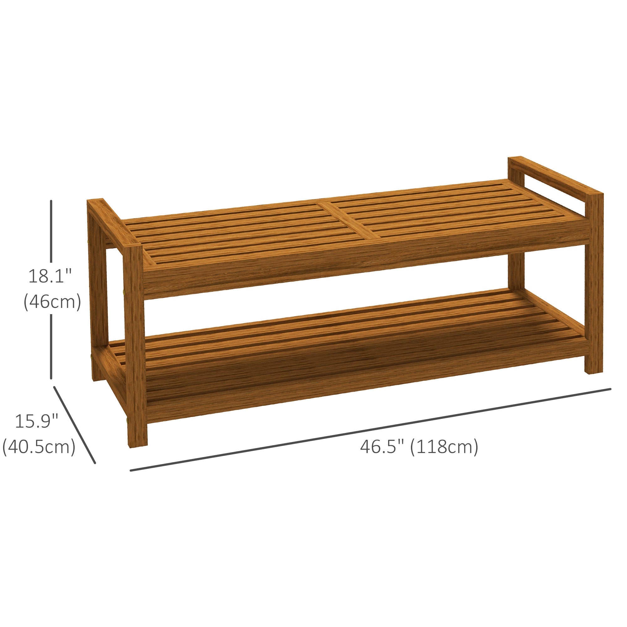 Outsunny Garden Stool with Storage Shelf Slatted Seat Indoor Outdoor Conservatory Poolside Deck Furniture Teak 