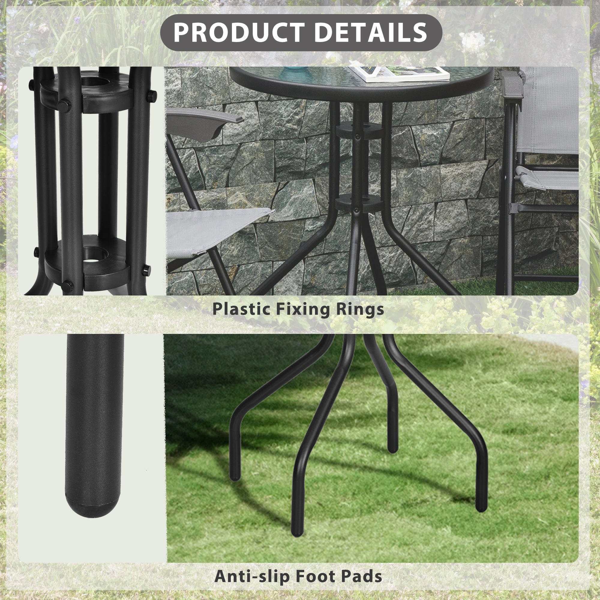 Outsunny 24" Patio Round Table with Tempered Glass Top Durable Outdoor Dining Steel Frame 