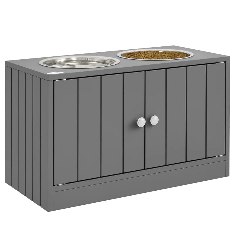 Elevated Dog Bowls for Large Dogs Pet Feeding Station with Stand, Storage, 2 Stainless Steel Food and Water Bowls, Grey