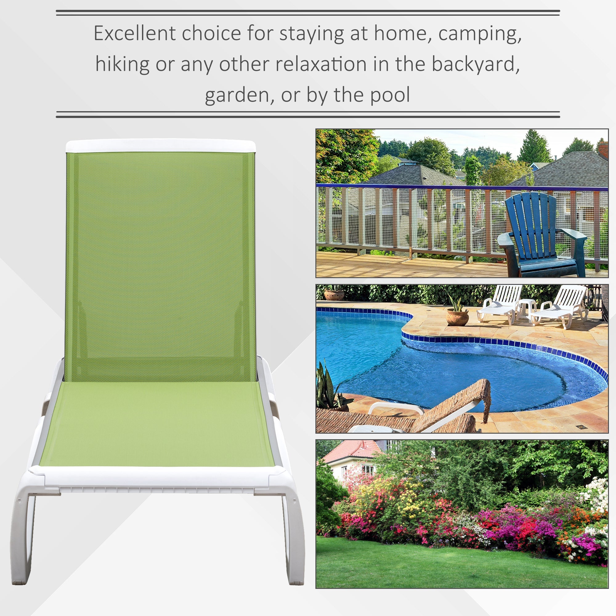 Outsunny Portable Mesh Chaise: Adjustable Outdoor Lounge Chair with Wheels for Breathable Relaxation, Green Hue 