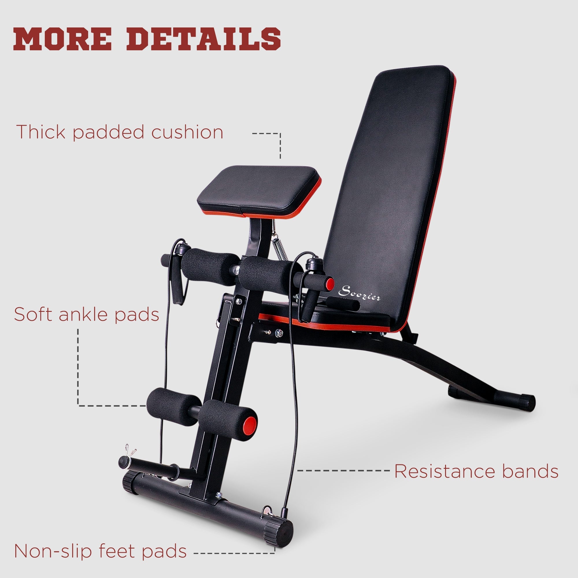 Soozier Foldable Press Bench Adjustable Dumbbell, Weight Training Bench Exercises Gym Chair, Black & Red 