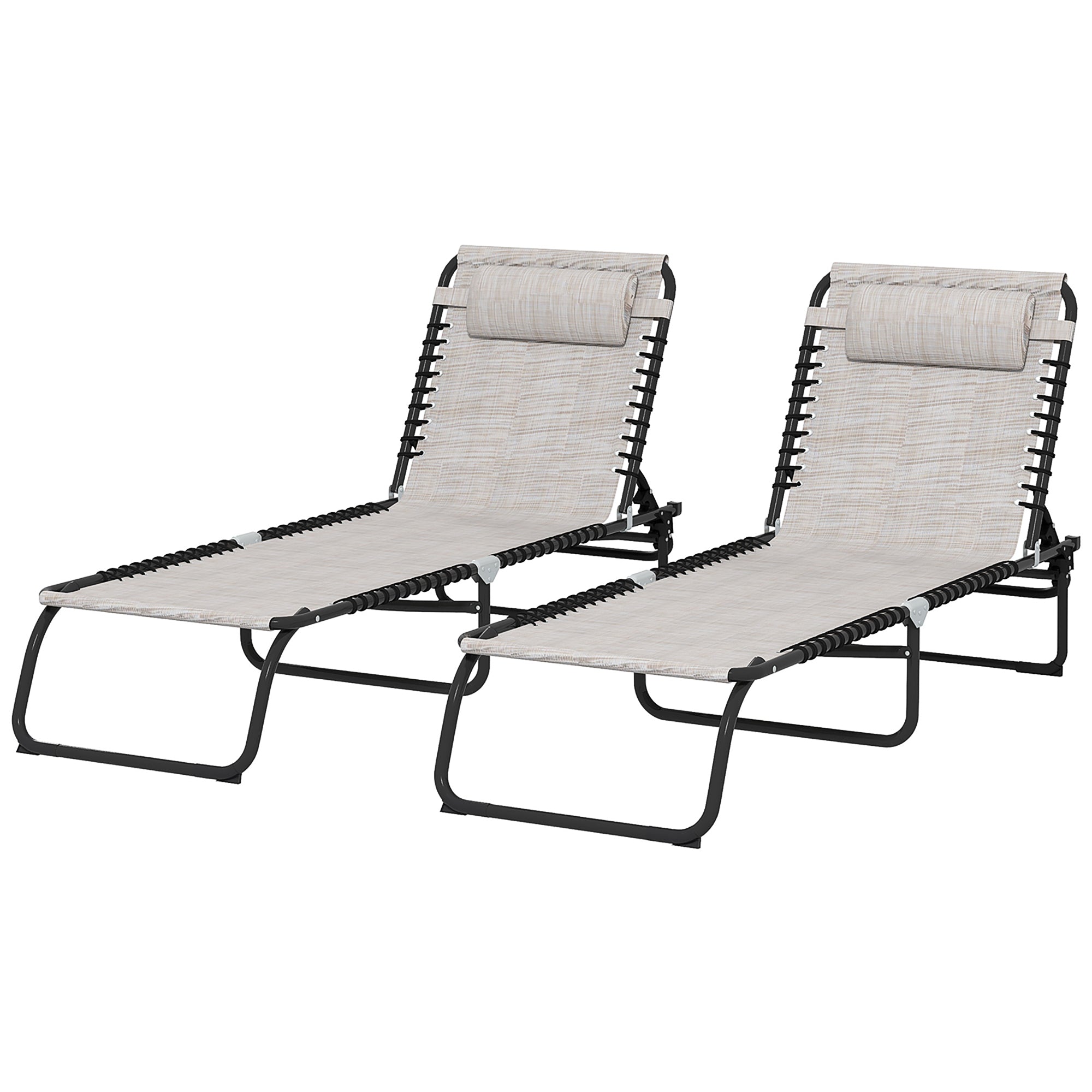 Outsunny 2 PCs Folding Lounge Chairs, Adjustable Chaise Lounges with Headrest for Camping, Hiking, Cream White 
