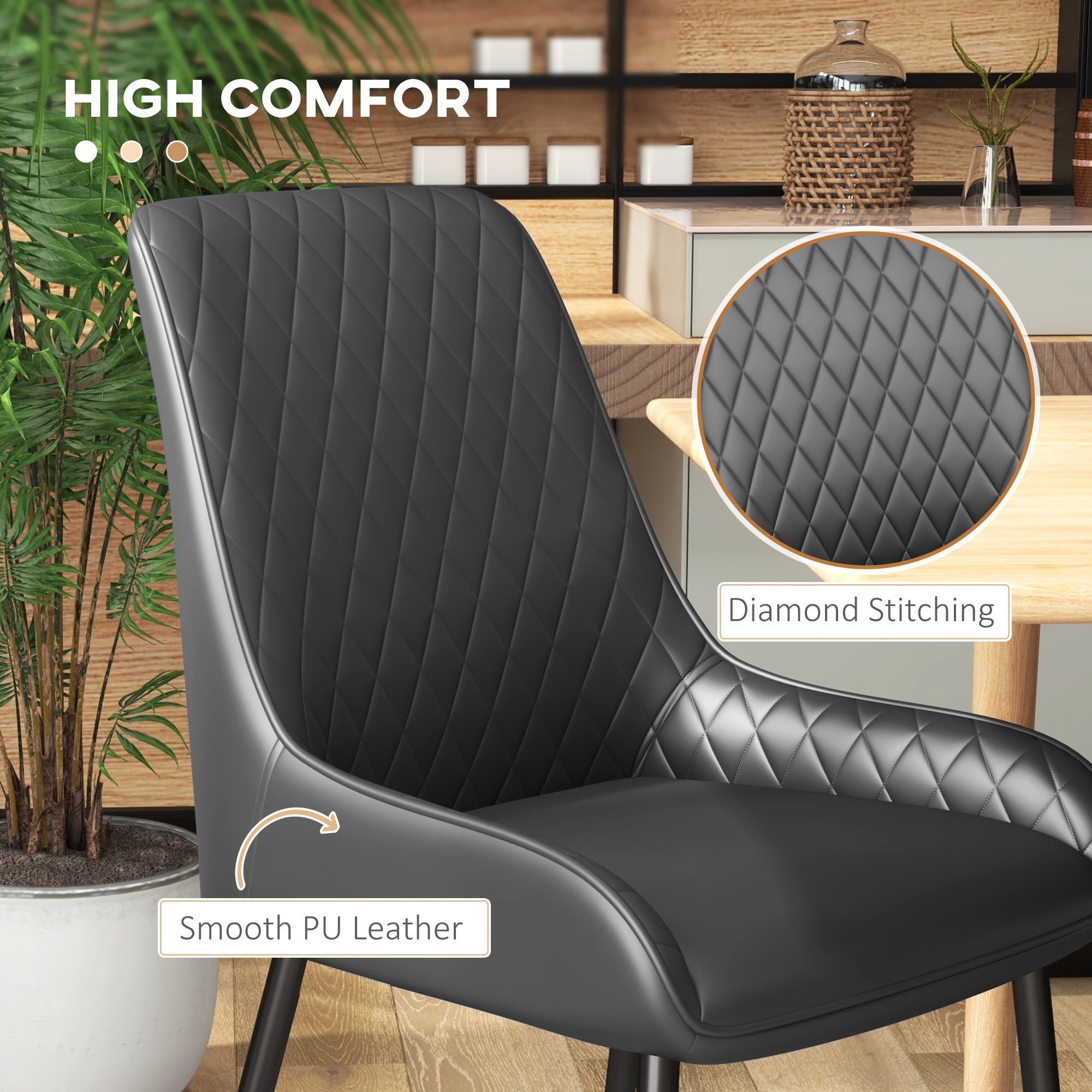 HOMCOM Contemporary Dining Chairs Set of 4 Black PU Leather Metal Legs for Dining Room Living Space 