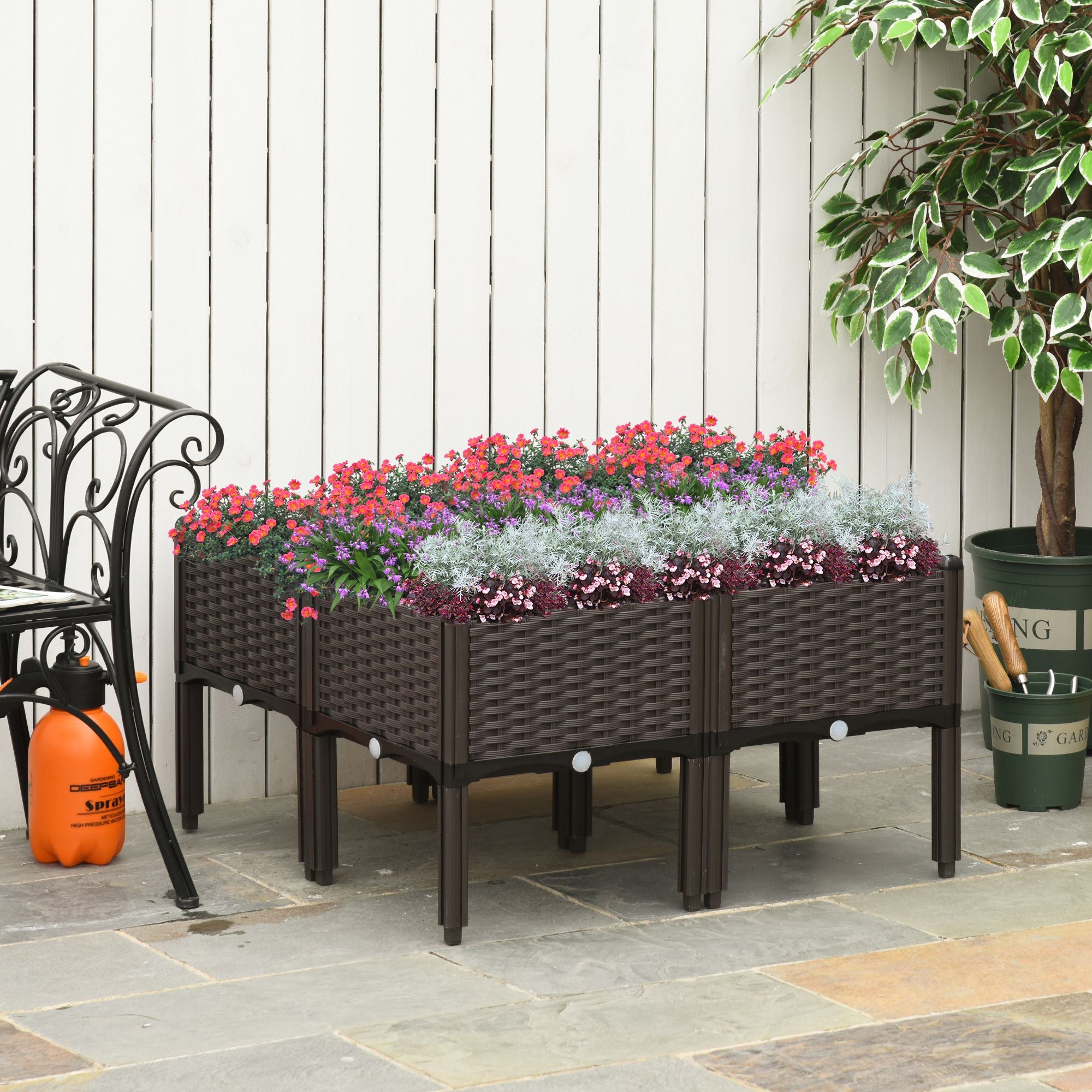 Outsunny 4-piece Raised Garden Bed PP Stackable Flower Vegetable Herb Grow Box Plant Stand 