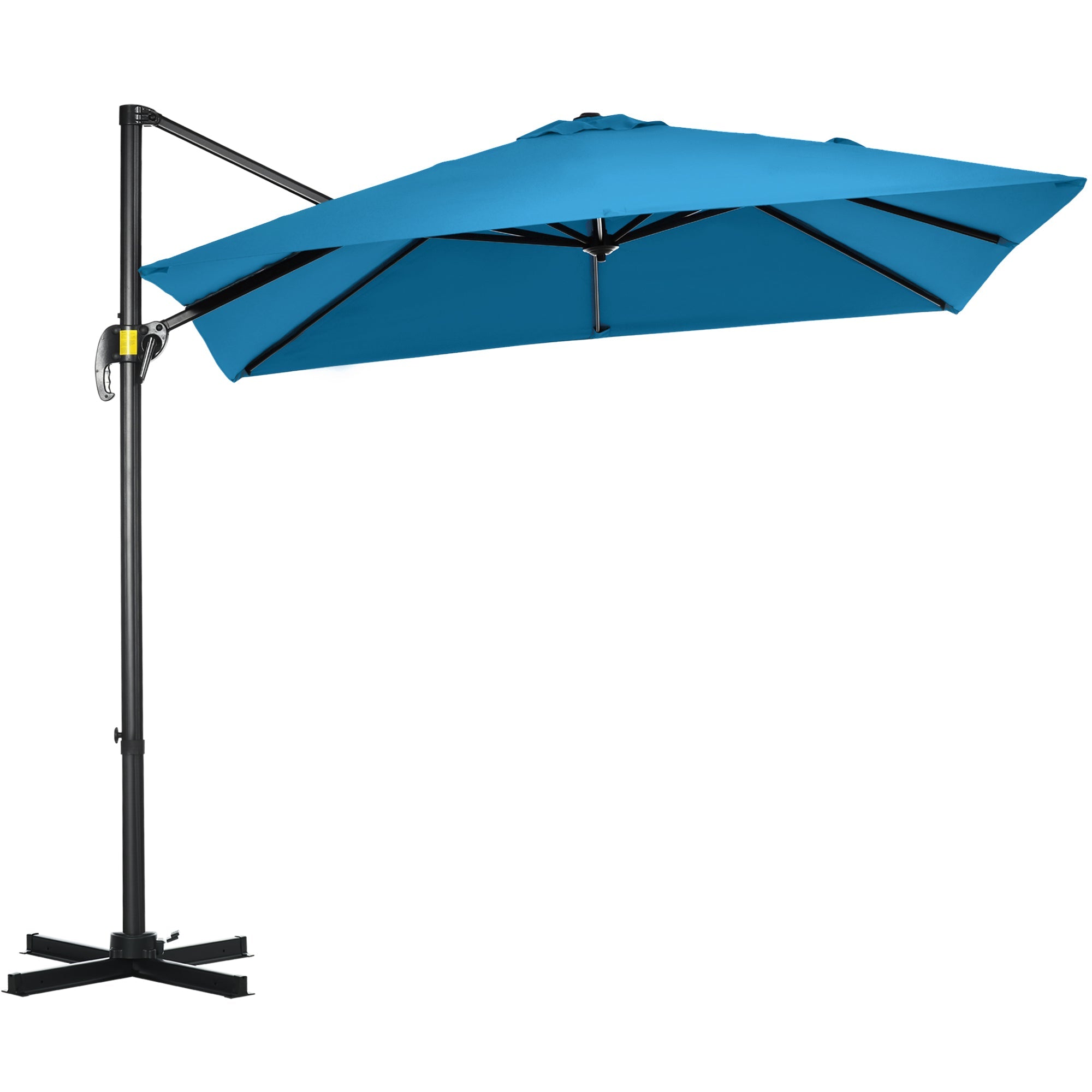 Outsunny 8' x 8' Square Patio Hanging Offset Umbrella with 360° Rotation, Aluminum Outdoor Cantilever Market Parasol, Turquoise 