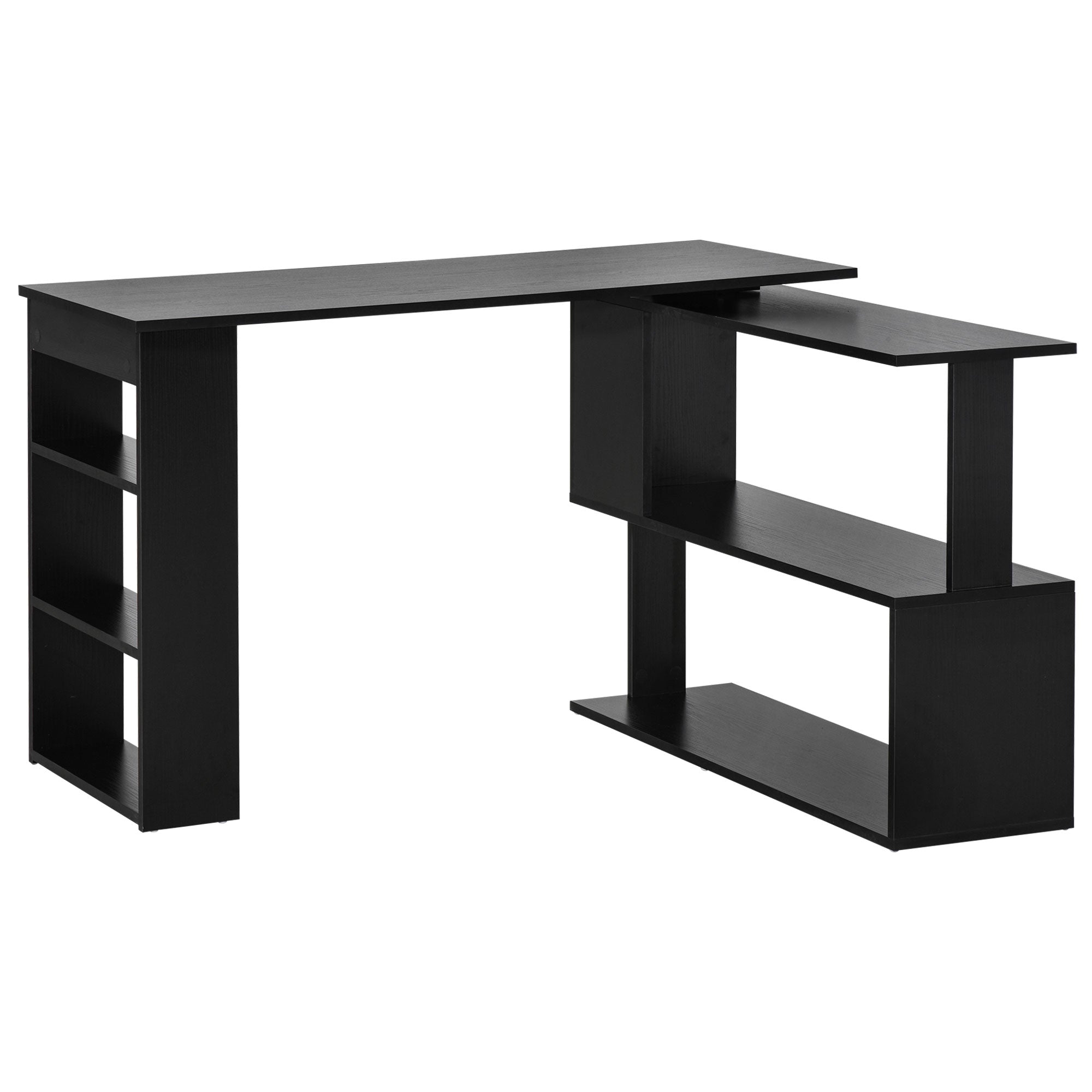 HOMCOM Rotating L-Shaped Desk Corner Computer Workstation with Storage Shelf Home Office Writing Table Black 
