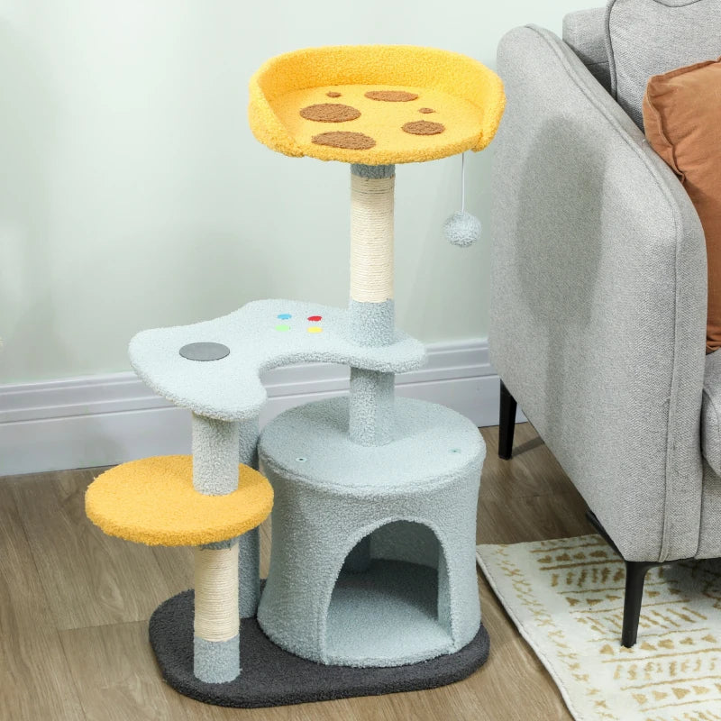 Cat Tree for Indoor Cats, 31.5 inch Cat Tower with Plush Perch, Platform, Condo, Scratching Post and Toy Ball, Blue
