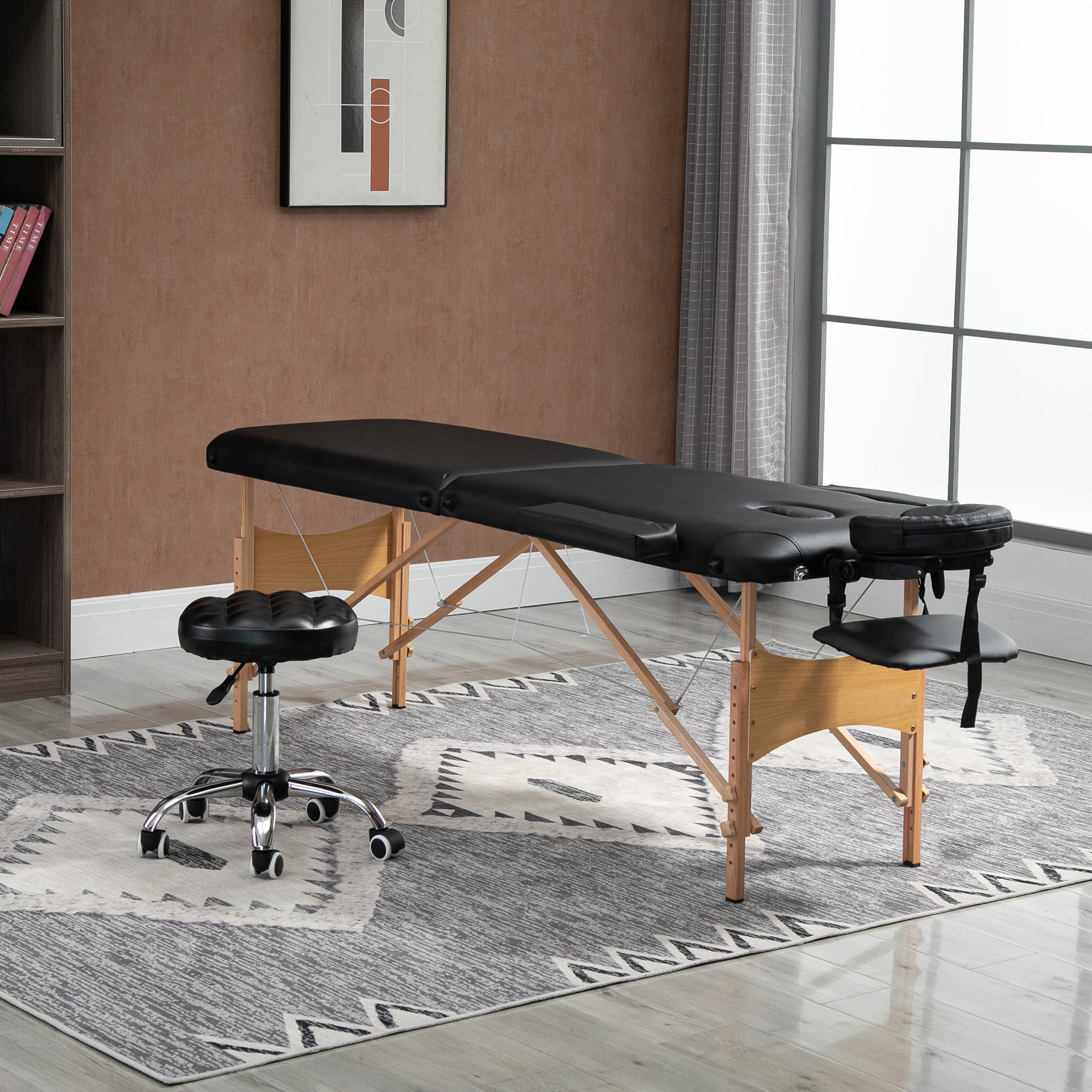 HOMCOM Professional 72" Portable Massage Table Adjustable Height Foldable Facial Spa Bed Black Color Salon 
