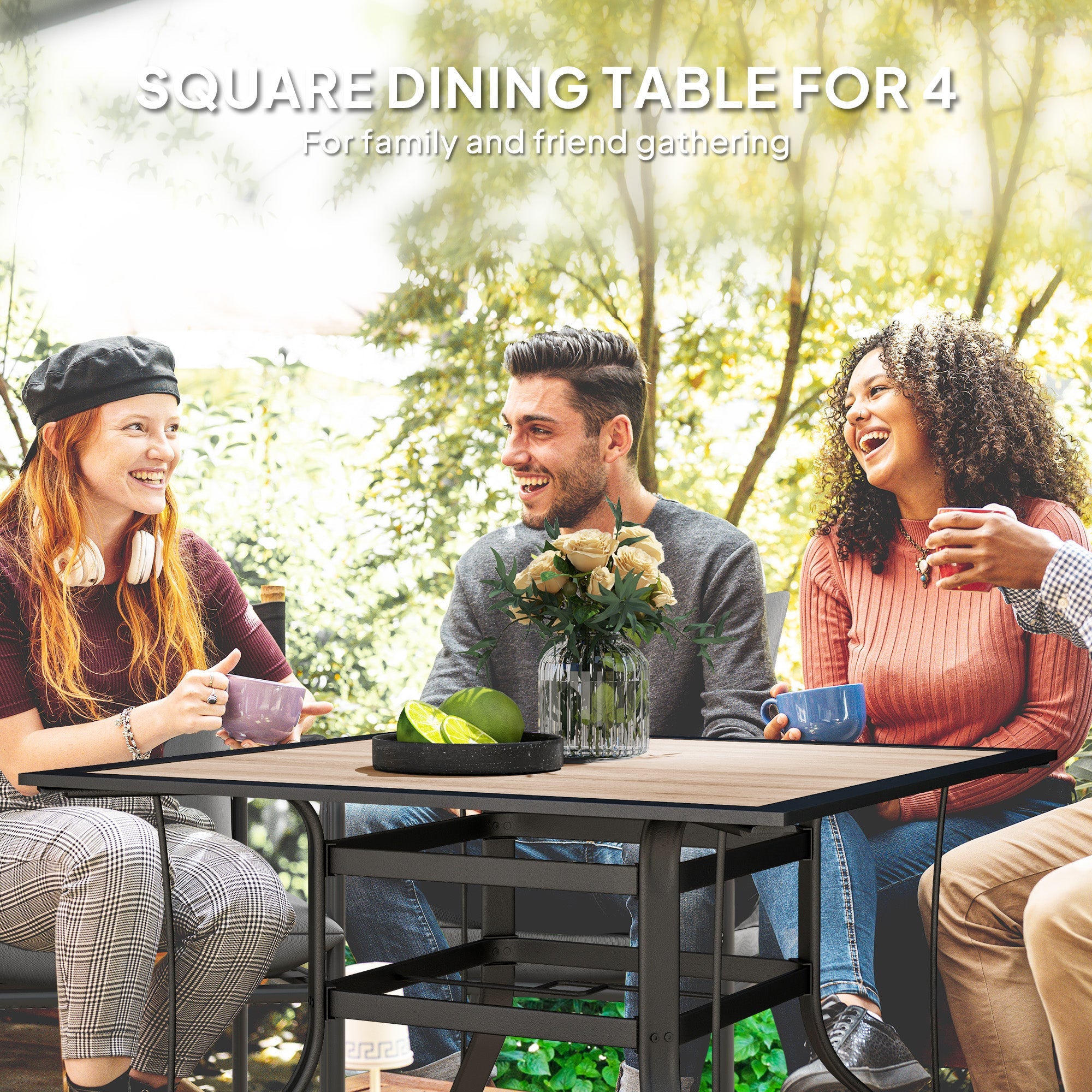 Outsunny 36" x 36" x 28" Square Patio Dining Table with Umbrella Hole, Easy to Clean Top & Rustproof Steel Frame, for Garden Pool 