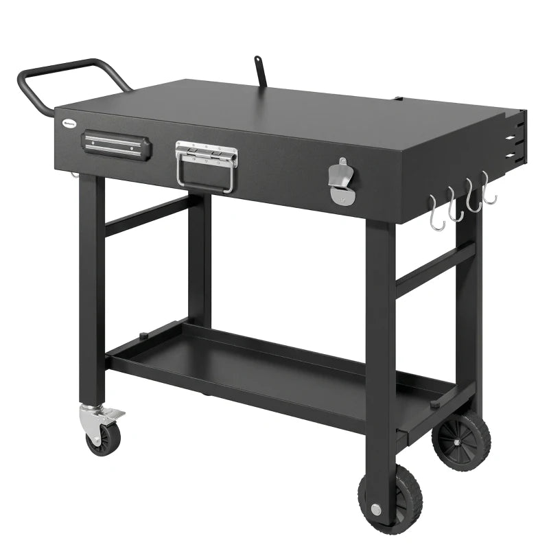 Outdoor Grill Cart, Folding Grill Table with Magnetic Knife Holder, Hooks, Spice Rack, Paper Rack, Black