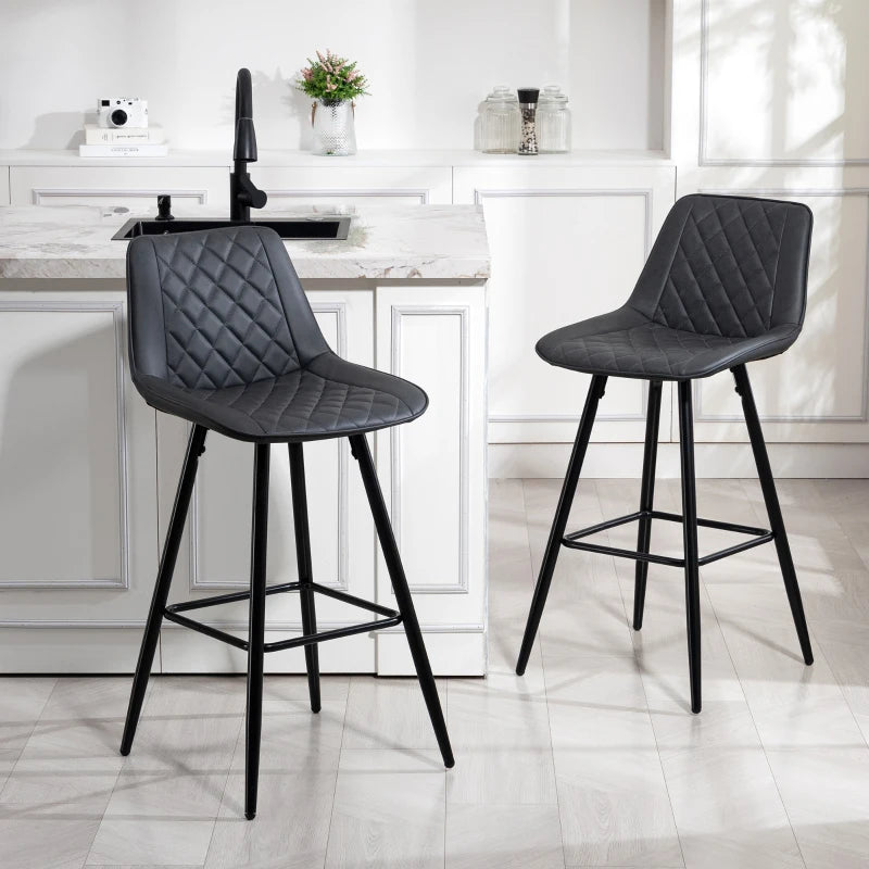 PU Leather Counter Height Bar Chairs Set of 2, 27.75" Bar Stools with Metal Legs for Dining Area, Kitchen Island, Black