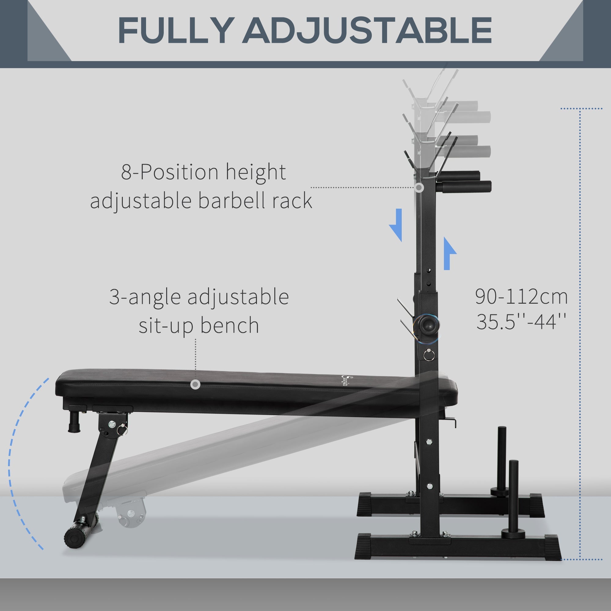 Soozier Strength Training Bench Adjustable Foldable Bench Press with Barbell Rack & Dip Station Black 