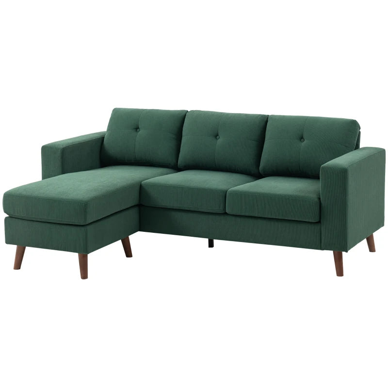 Sectional Sofa with Changeable Chaise Lounge, 3 Seat L-Shaped Sofa, Upholstered Couch for Small Space, Dark Green