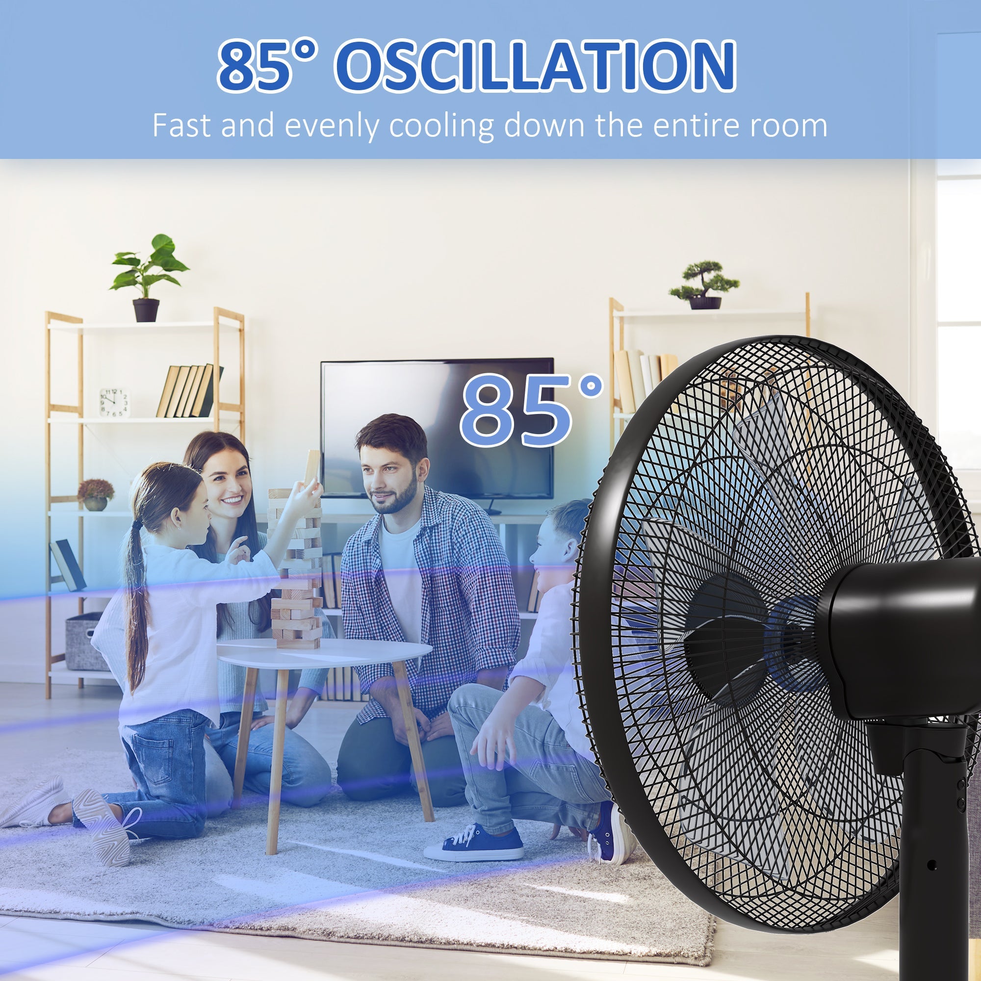 HOMCOM Oscillating Standup Fan with Remote LED Display Cooling Device for Home Office Black 