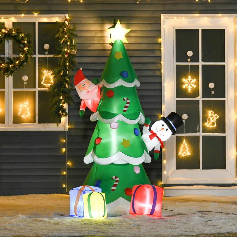HOMCOM 5.9ft Inflatable Christmas Tree, Santa Claus, Dog, LED Lights, Indoor, Outdoor, Home, Garden, Lawn, Decoration 