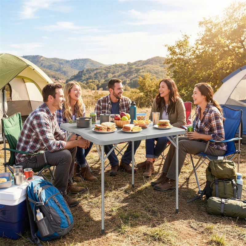 Folding Picnic Table Heavy Duty Camping Table 34" x 34", Indoor Outdoor Use for Picnic, Beach, BBQ, Grey