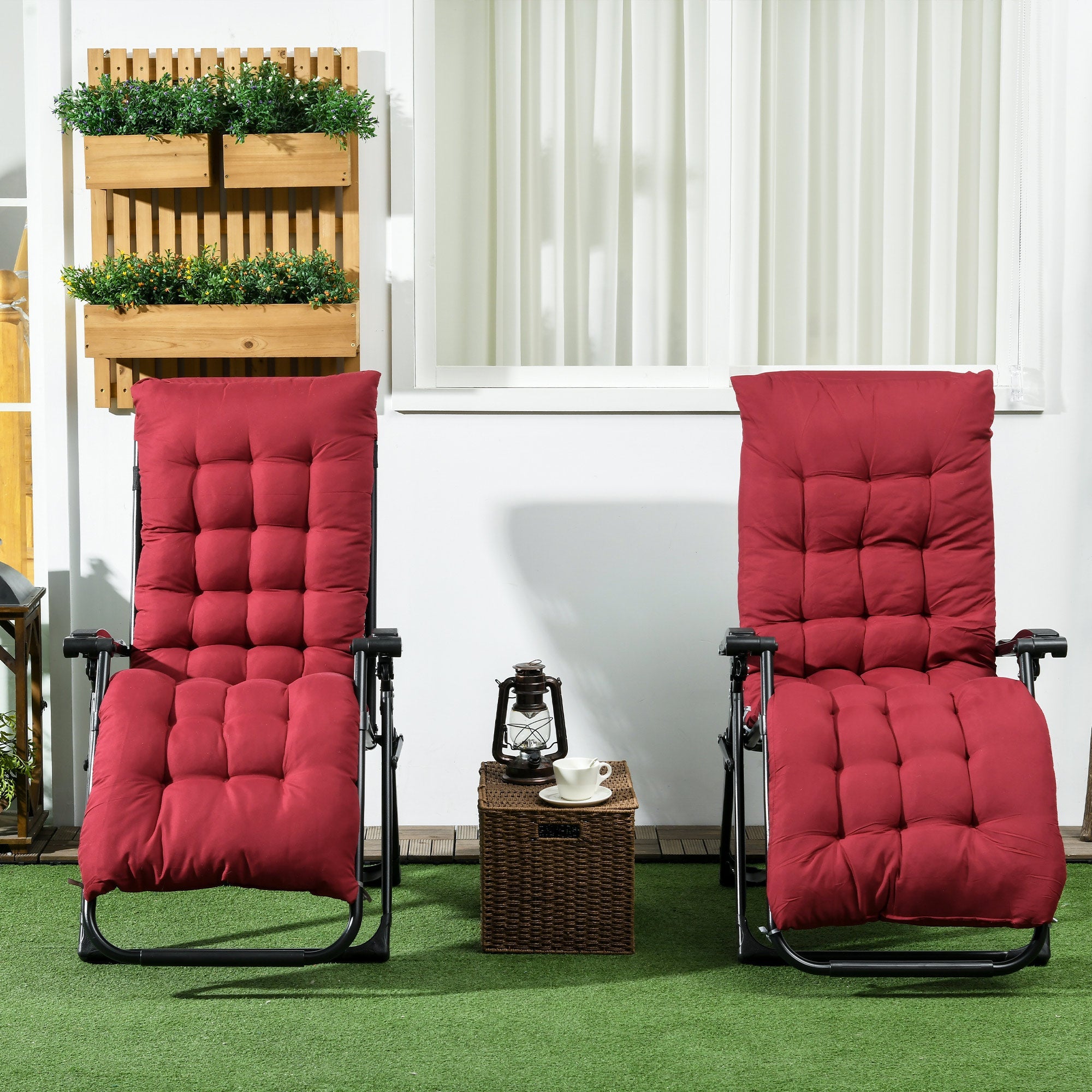 Outsunny Garden Chairs Set of 2 Reclining Zero Gravity Sun Lounger with Cushion Red Durable 