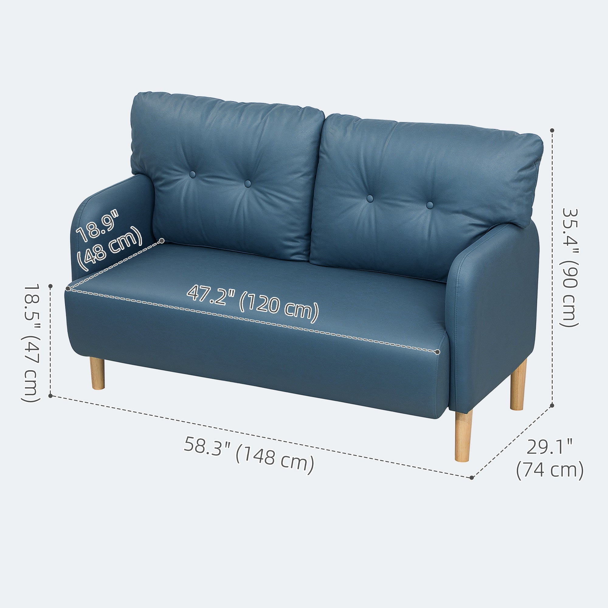 HOMCOM 58" 2 Seat Sofa, Modern Love Seats Furniture, Upholstered 2 Seater Couch, Solid Wood Frame, Navy Blue 