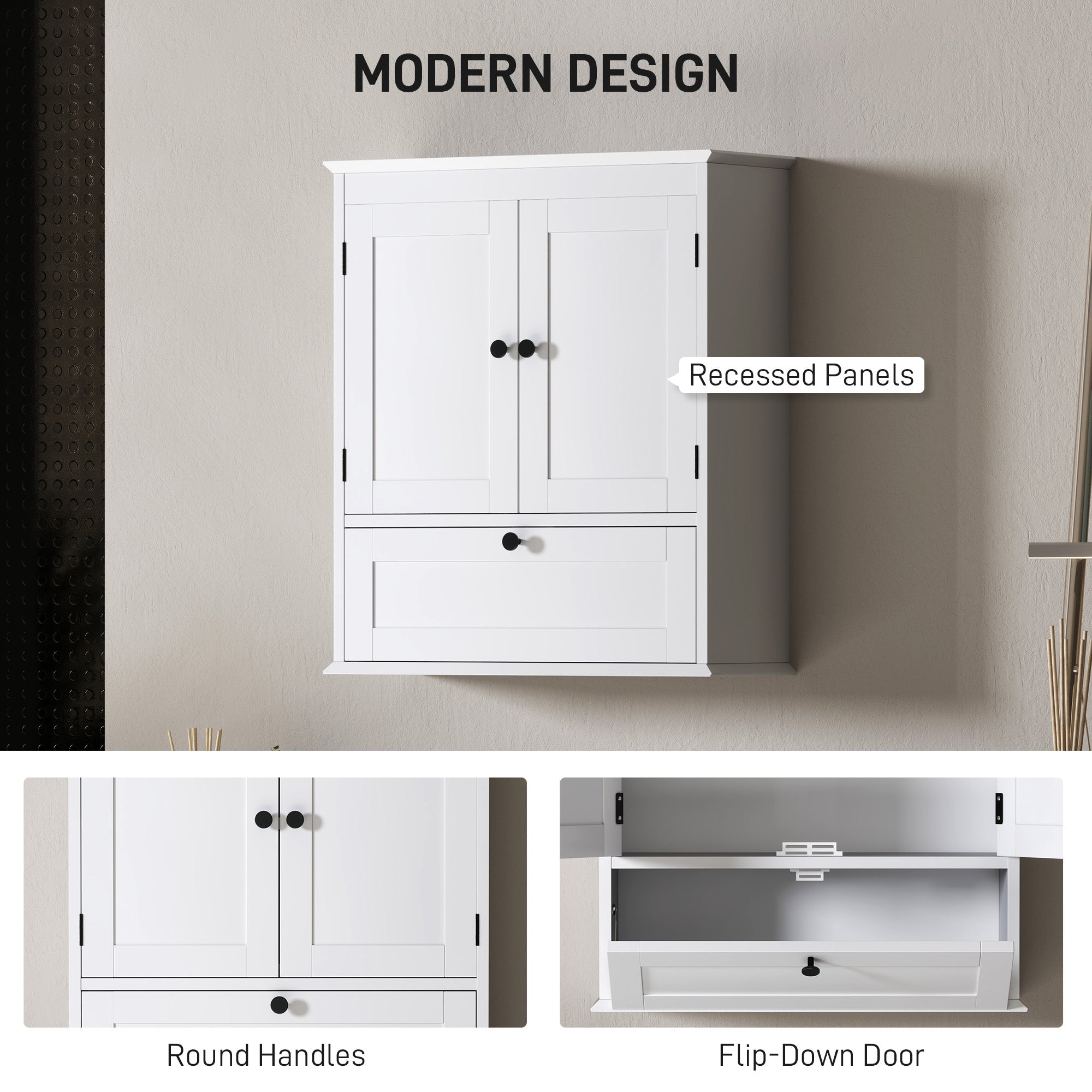 HOMCOM Medicine Cabinet with Adjustable Shelf, Bathroom Wall Cabinet Bathroom Cabinet with Recessed Panels, White 