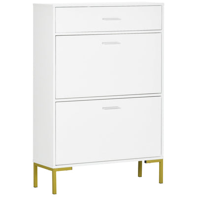 HOMCOM Modern Shoe Cabinet: 12-Pair Storage Organizer with 2 Flip Doors, Drawer & Adjustable Shelf, White 