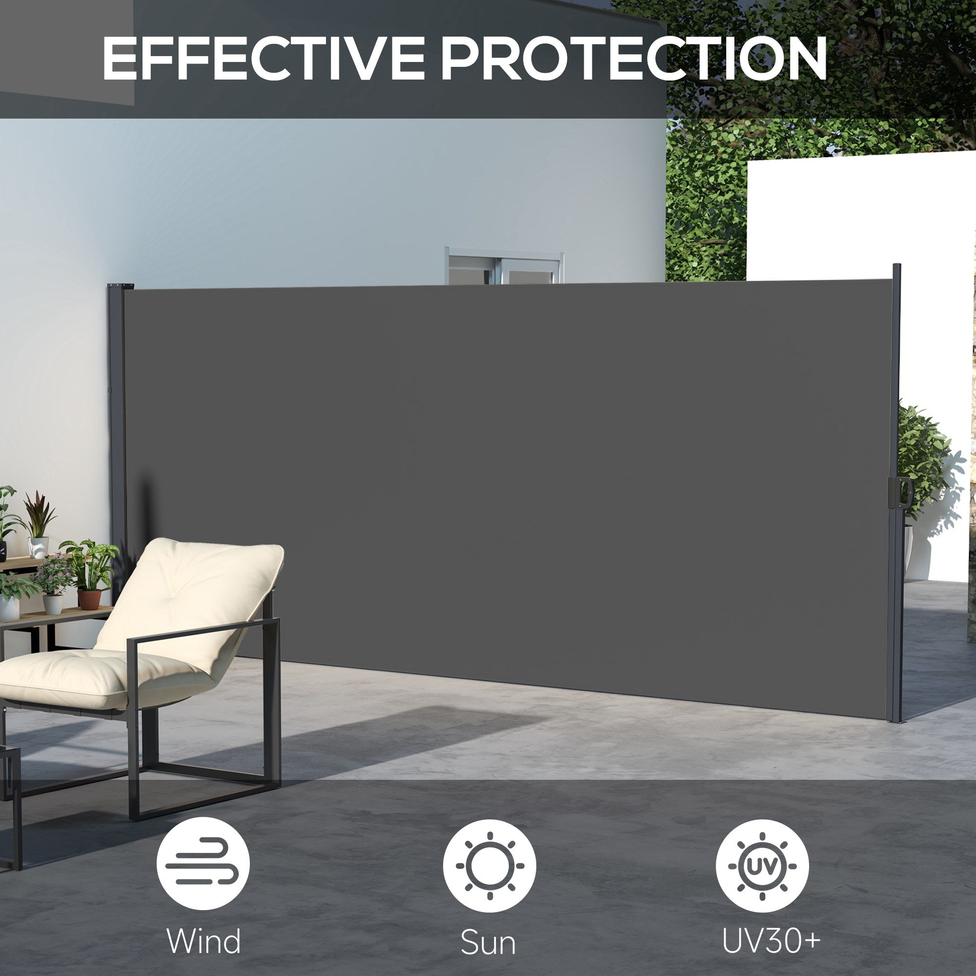 Outsunny 13x6 Retractable Side Awning, Outdoor Privacy Screen for Garden, Pool & Terrace, UV Resistant, Dark Grey 