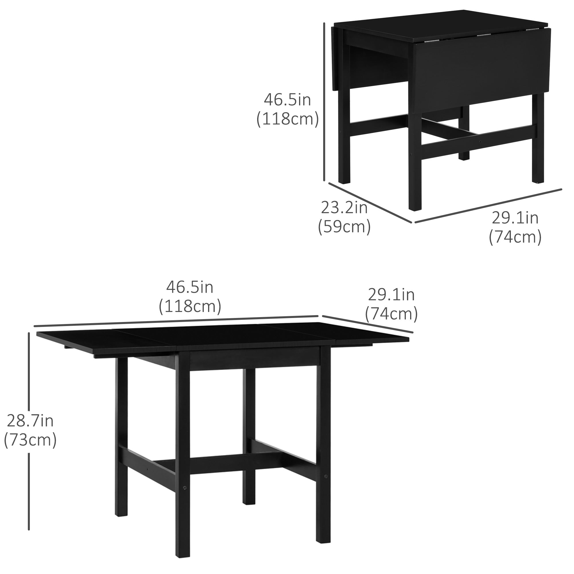 HOMCOM Compact Foldable Solid Wood Dining Table Drop Leaf Design for Small Spaces Kitchen Dining Room Black 