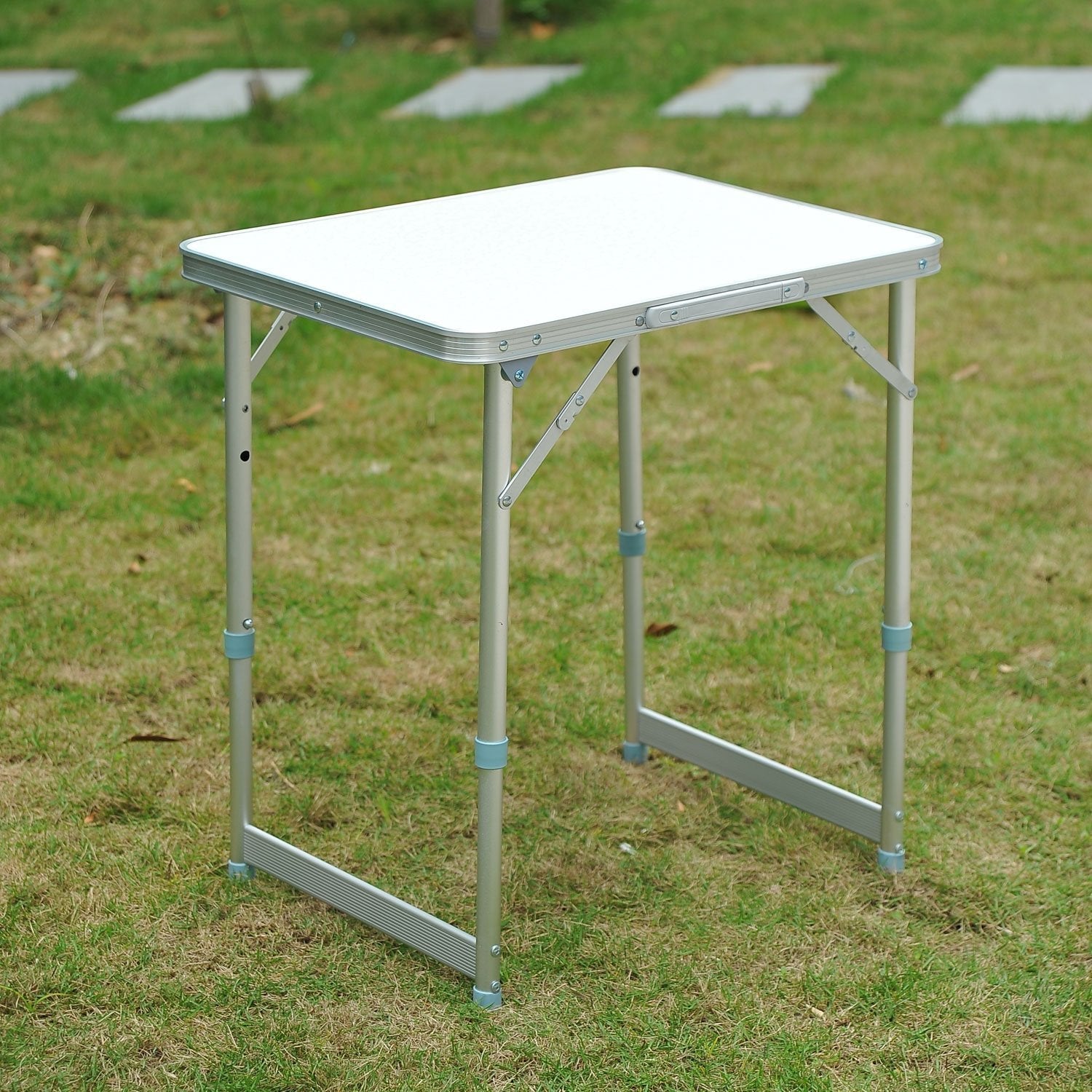 Outsunny Portable Folding Picnic Table Adjustable Patio Camping Dining Aluminum Silver 