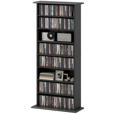 HOMCOM 8-Tier DVD Shelf with 6 Adjustable Shelves, Double CD Shelf, Holds 360 CDs, 185 DVDs or 185 Blu-rays, Black 