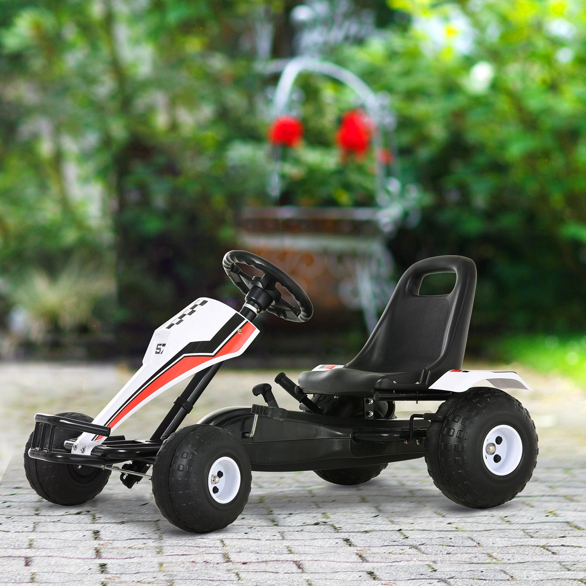 Aosom Pedal Go Kart for Kids Racing Style Ride on Car with Adjustable Seat Handbrake Black 