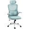 High Back Office Chair, Mesh Computer Chair with Rotatable Headrest, Lumbar Back Support, Adjustable Height, Light Blue