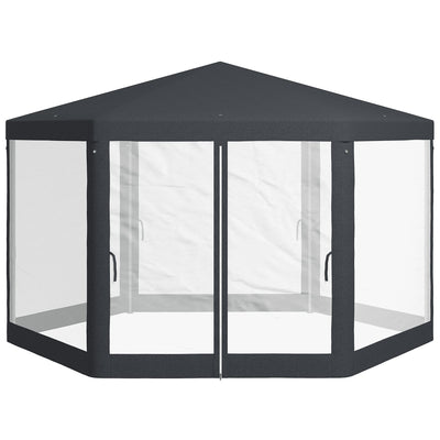 Outsunny Φ13' Hexagon Party Tent Patio Gazebo Outdoor Activity Event Canopy Quick Sun Shelter Pavilion with Netting Mesh Sidewall Dark Grey 