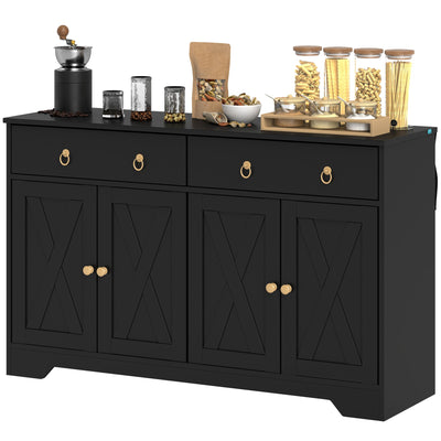 HOMCOM Sideboard Cabinet with 2 Drawers, 4 Barn Doors and 2 Adjustable Shelves, Buffet Table for Living Room, Black 
