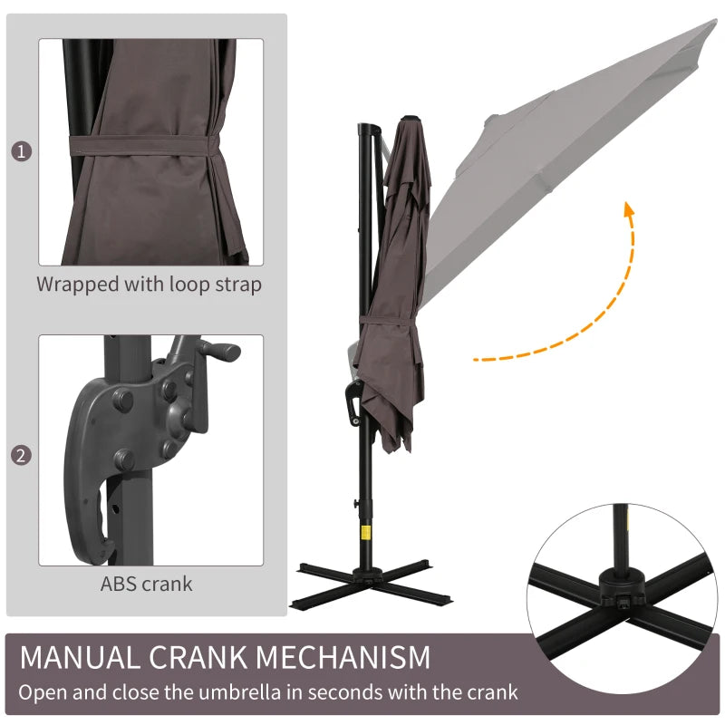 8'x8' Square Patio Hanging Offset Umbrella, Outdoor Cantilever Parasol w/ Cross Base, Light Brown