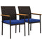 Stackable Wicker Patio Chairs Set of 2 with Removable Cushion, Armrest for Garden, Porch, Yard, Navy Blue