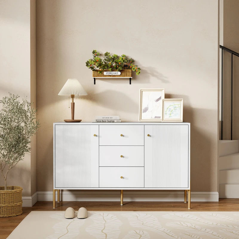 Buffet Cabinet, Modern Sideboard with 3 Soft-Close Drawers and 2 Adjustable Shelves for Living Room, Kitchen, White