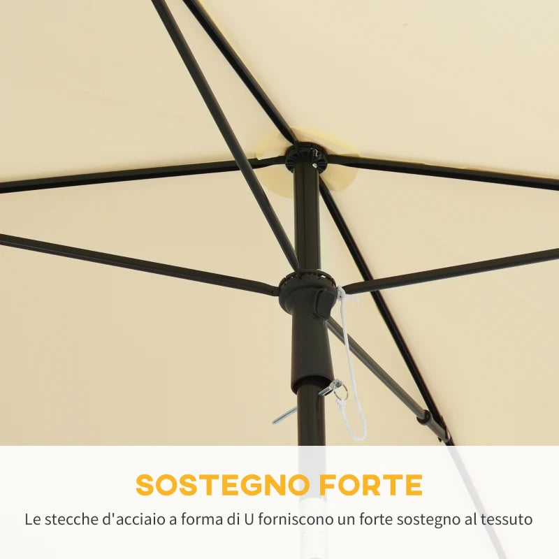 6.5x4ft Rectangle Patio Umbrella Aluminum Tilt Adjustable Garden Parasol Sun Shade Outdoor Canopy Beige