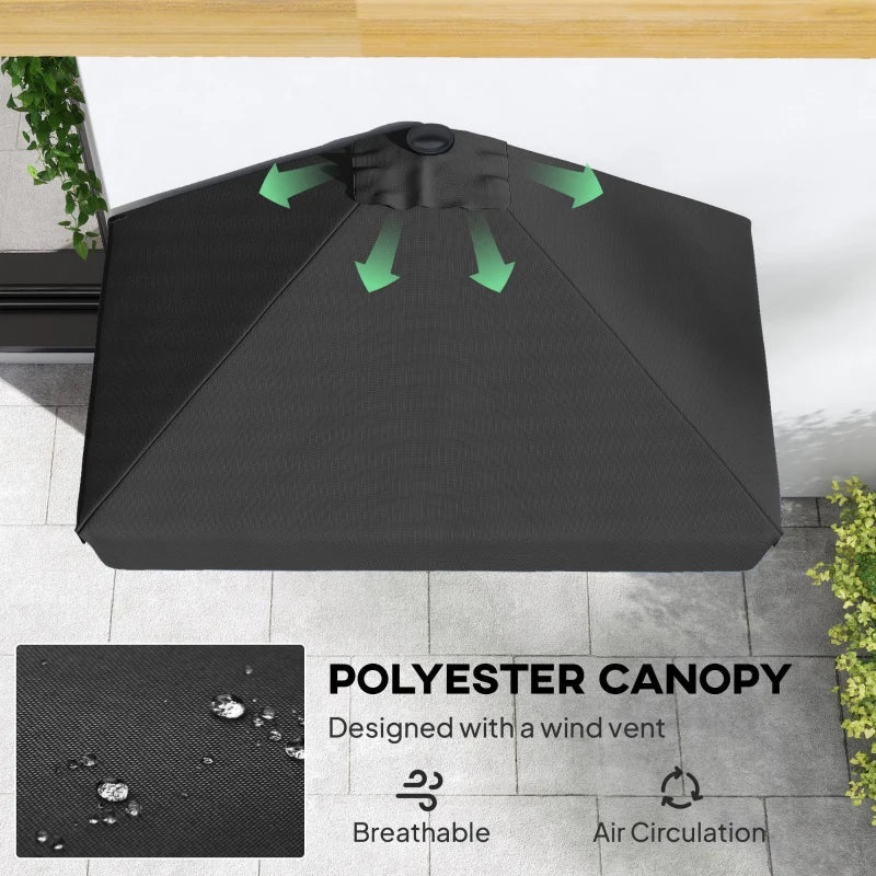 7.5ft Half Umbrella Semi Round Patio Parasol with Crank Handle, Top Vent for Garden, Balcony- NO BASE INCLUDED, Black