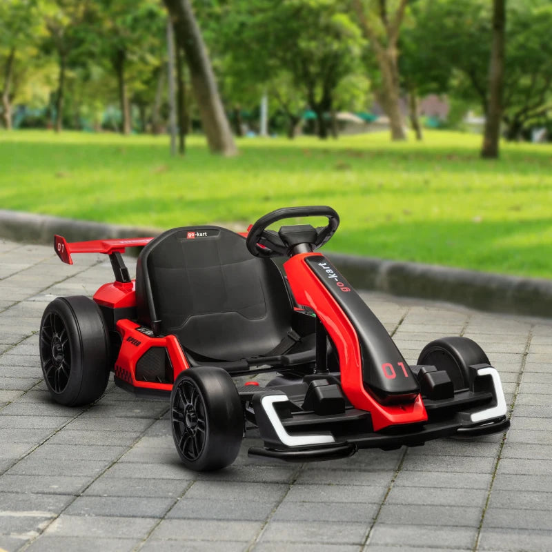 Aosom 24V Electric Go Kart, Battery Powered Kids Drift Kart with Adjustable Seat, Seat Belt, Horn, Music, Light, Red
