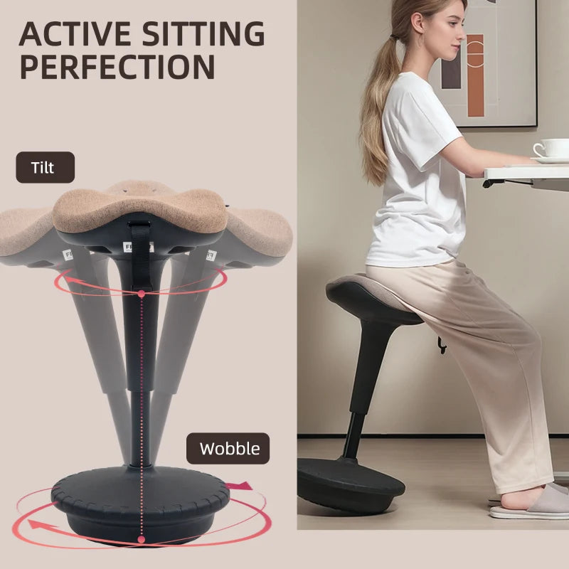 Swivel Standing Desk Chair, Adjustable Active Ergonomic Standing Stool, Backless Wobble Stool Chair, Brown