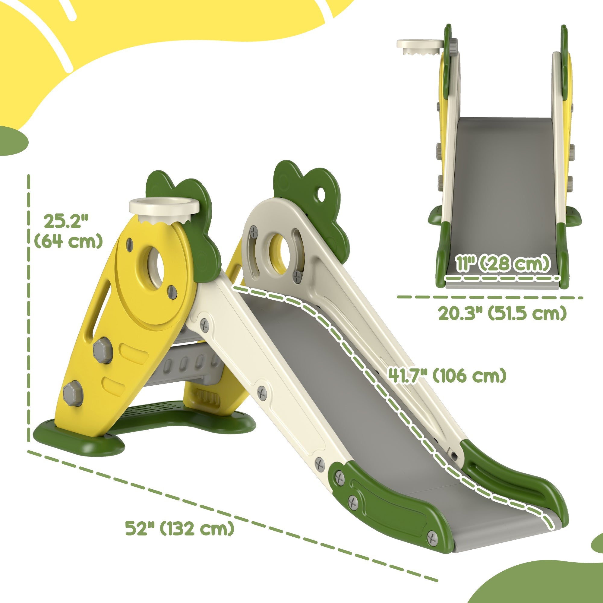 Qaba 3 in 1 Foldable Toddler Slide with Basketball Hoop, Climber, for 1-3 Years Old, Yellow 