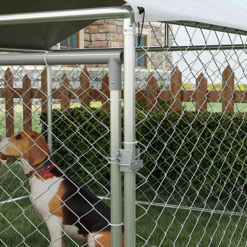 6.6' x 6.6' x 4.9' Outdoor Dog Kennel Heavy Duty Galvanized Steel Chain Link with UV-resistant Roof, Silver