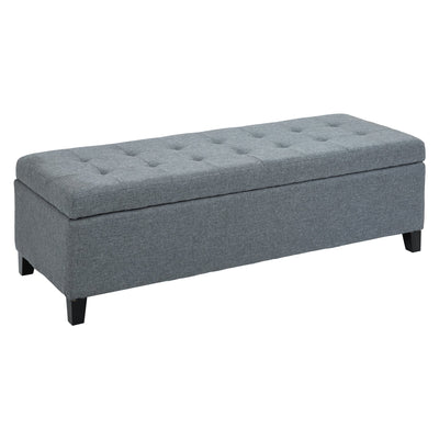 HOMCOM 50" Large Rectangular Ottoman Bench Tufted Linen Fabric Wood Feet Grey Contemporary Living Room Decor 