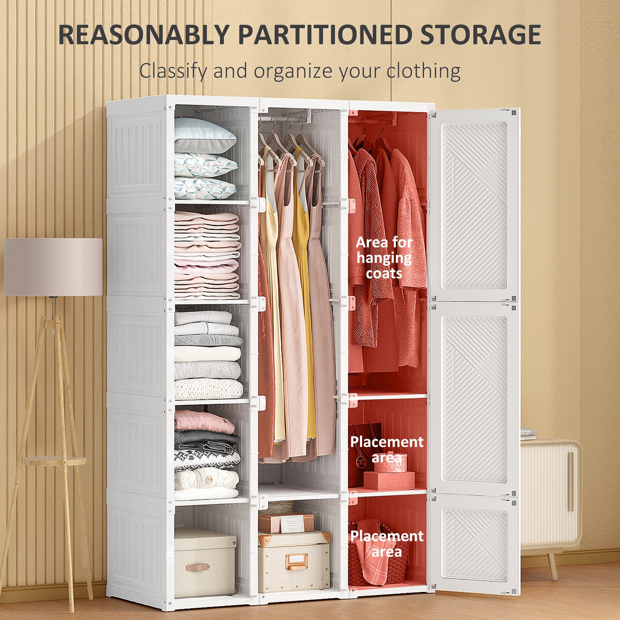 HOMCOM Portable Wardrobe Closet, Folding Bedroom Wardrobe, Clothes Storage Organizer with 8 Cube Compartments, White 
