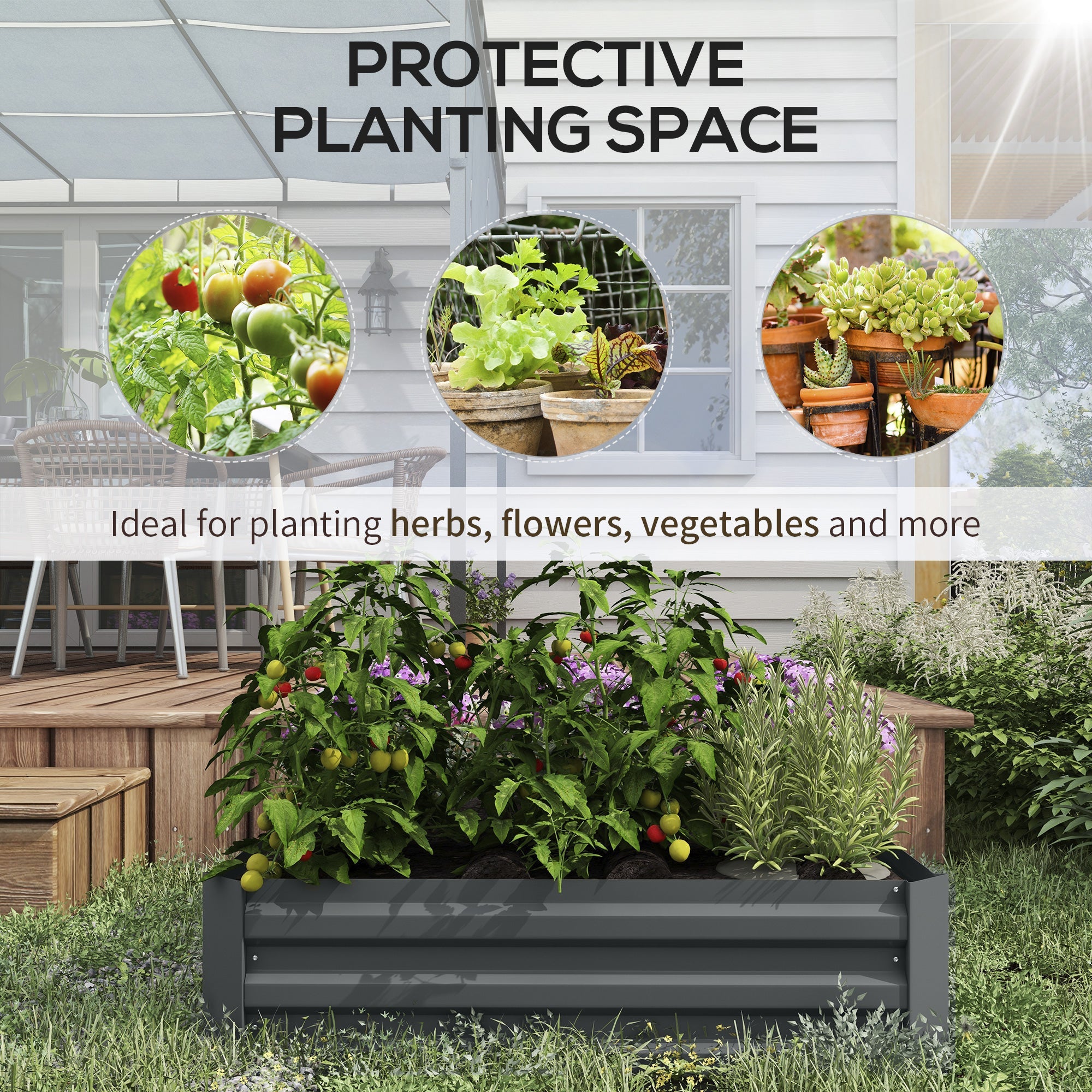 Outsunny 2-Piece Raised Garden Bed Set Steel, Elevated Planter Box for Flowers, Herbs, 39"x39"x12", in Dark Grey 